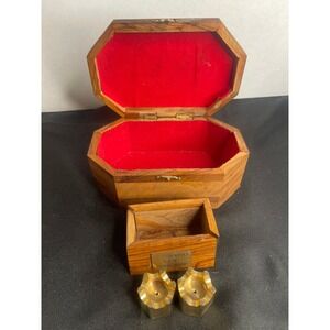 Octagon Wooden Keepsake Box‎ Red Velvet Lined Decorative Carved Jerusalem